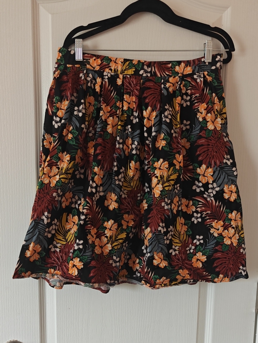 Floral Tropical Midi Skirt in Black and Rust
